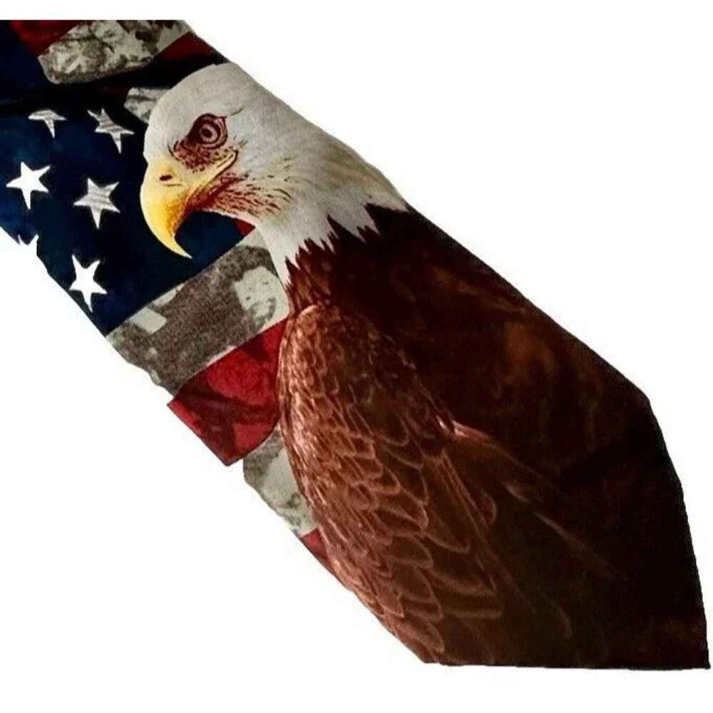 Eagles Neck Tie Bald Eagle Tie Patriotic Neck Tie Flag Tie Silk